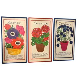 Vintage 1970 Marlene Jalem Plaque Co | Potted Flower Series 3pc Set | Beveled